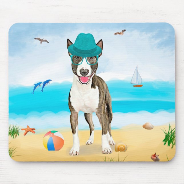 Bull Terrier Dog on Beach Mouse Pad (Front)
