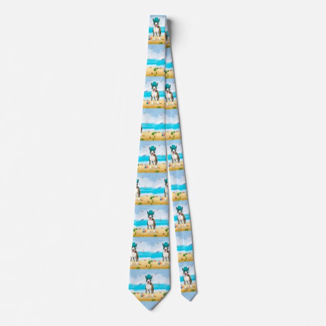 Bull Terrier Dog on Beach Neck Tie (Front)