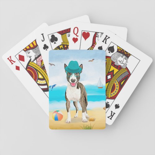 Bull Terrier Dog on Beach Playing Cards