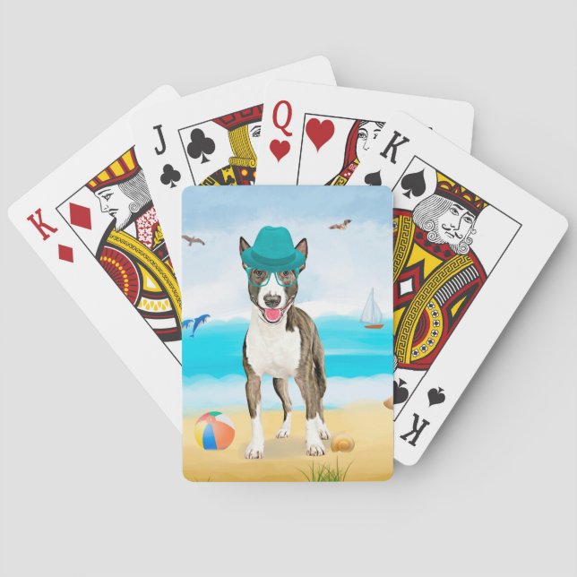 Bull Terrier Dog on Beach Poker Cards (Back)
