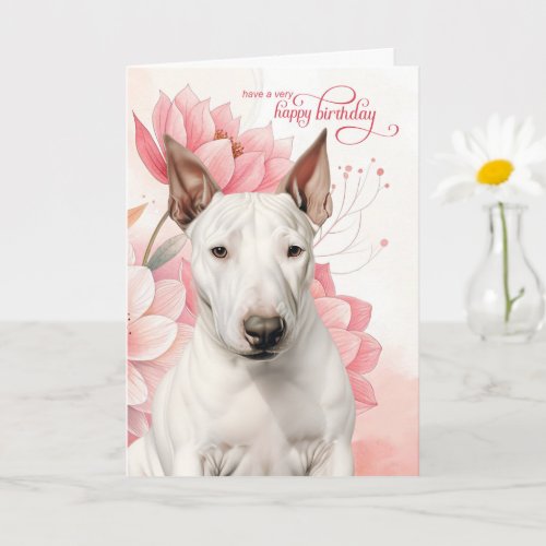 Bull Terrier Dog Pink Botanical Flowers Birthday