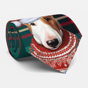 Bull Terrier Dog Red and Green Plaid Christmas Neck Tie