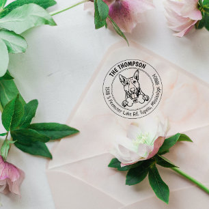 Bull Terrier Dog Return Address Family Rubber Stamp