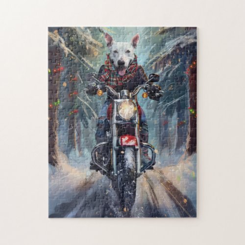 Bull Terrier Dog Riding Motorcycle Christmas Jigsaw Puzzle