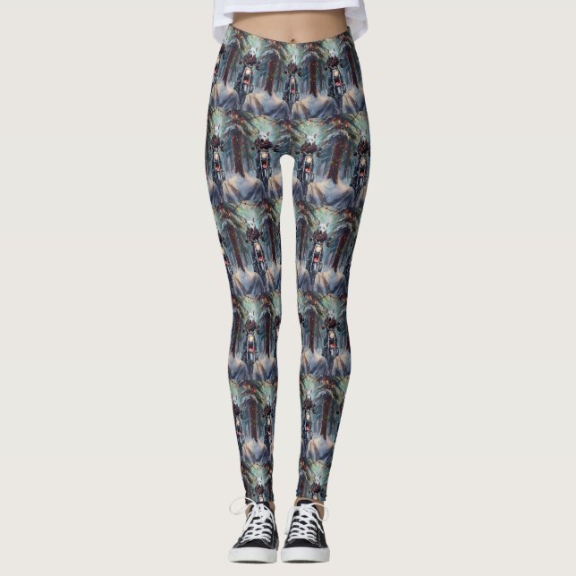 Bull Terrier Dog Riding Motorcycle Christmas Leggings (Front)