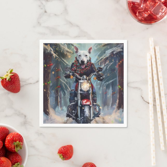 Bull Terrier Dog Riding Motorcycle Christmas Napkins (Insitu)