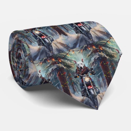 Bull Terrier Dog Riding Motorcycle Christmas Neck Tie