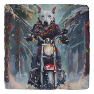 Bull Terrier Dog Riding Motorcycle Christmas Trivet