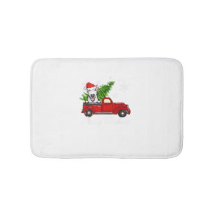 Bull Terrier Dog Riding Red Truck Christmas Decor Bath Mat