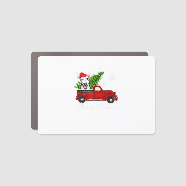 Bull Terrier Dog Riding Red Truck Christmas Decor  Car Magnet (Front)