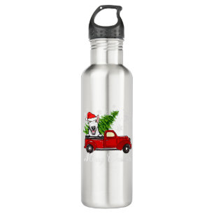 Bull Terrier Dog Riding Red Truck Christmas Decor Stainless Steel Water Bottle