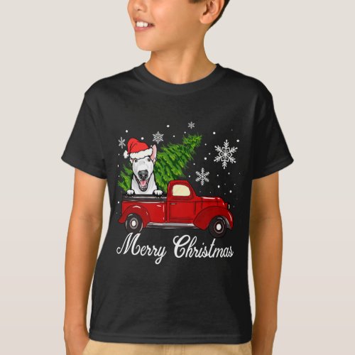 Bull Terrier Dog Riding Red Truck Christmas Decor  T_Shirt