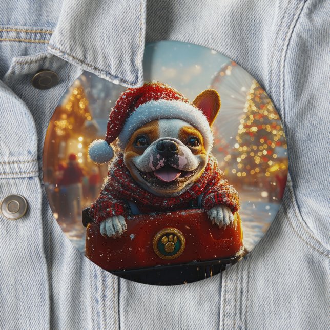 Bull Terrier Dog Roller Coaster Christmas Button (In Situ)