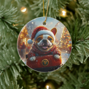 Bull Terrier Dog Roller Coaster Christmas Ceramic Ornament