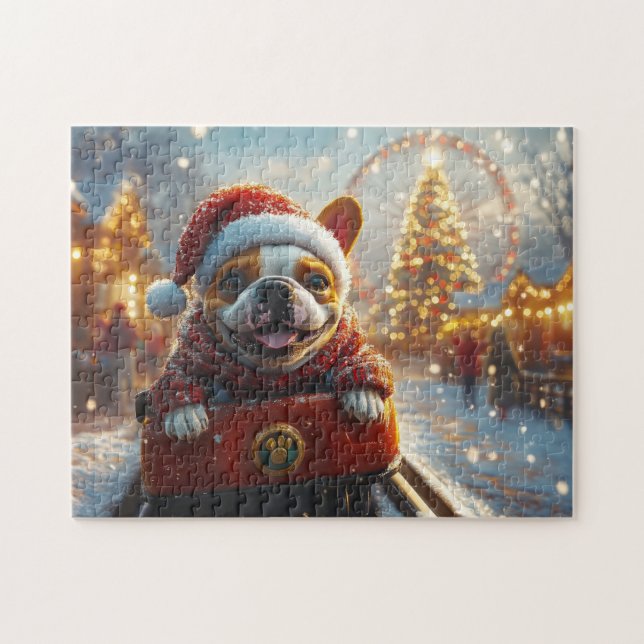 Bull Terrier Dog Roller Coaster Christmas Jigsaw Puzzle (Horizontal)