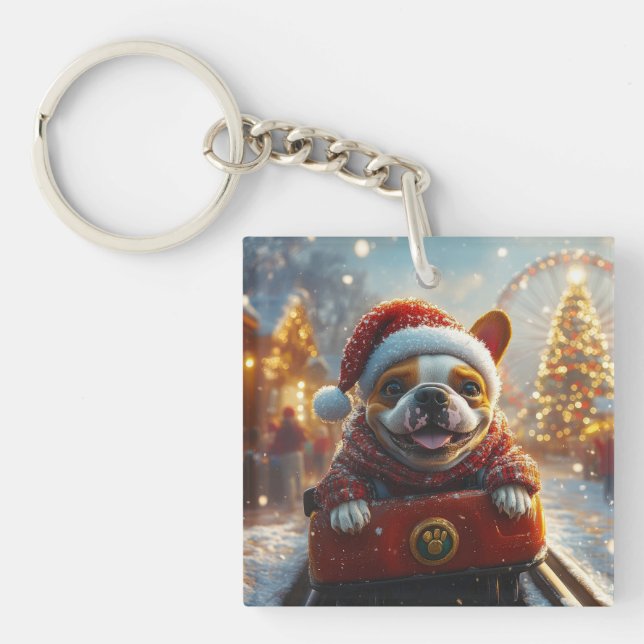 Bull Terrier Dog Roller Coaster Christmas Keychain (Front)