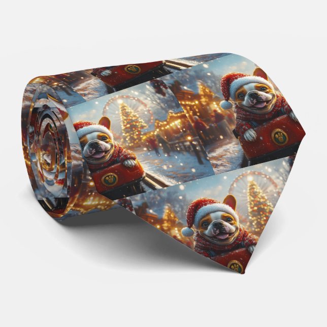 Bull Terrier Dog Roller Coaster Christmas Neck Tie (Rolled)