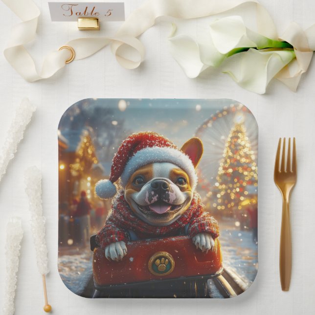 Bull Terrier Dog Roller Coaster Christmas Paper Plates (Wedding)