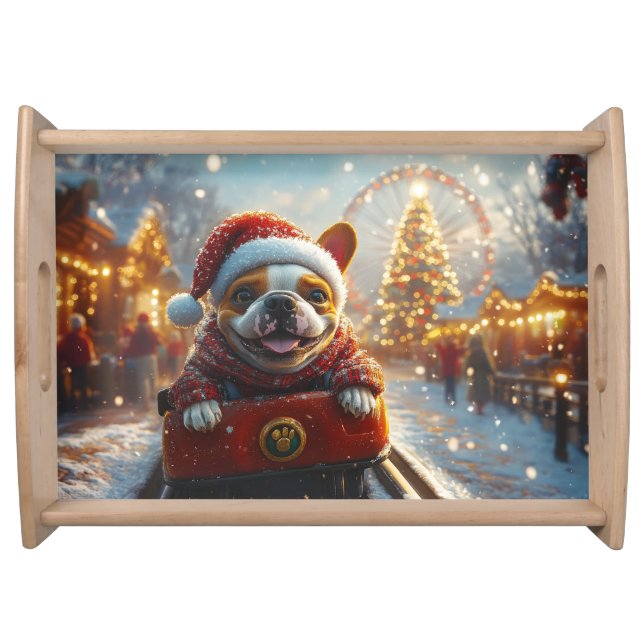 Bull Terrier Dog Roller Coaster Christmas Serving Tray (Front)