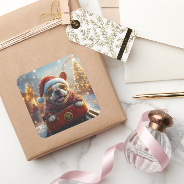 Bull Terrier Dog Roller Coaster Christmas Square Sticker (Gifting)