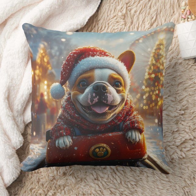 Bull Terrier Dog Roller Coaster Christmas Throw Pillow (Blanket)