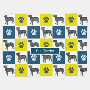 Bull Terrier Dog Silhouette Paw Yellow & Blue Grid Baby Blanket