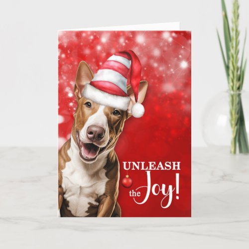 Bull Terrier Dog Unleash the Joy Christmas Holiday Card