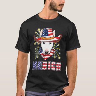 Bull Terrier Dog Us Flag Hat Fireworks Merica 4th T-Shirt