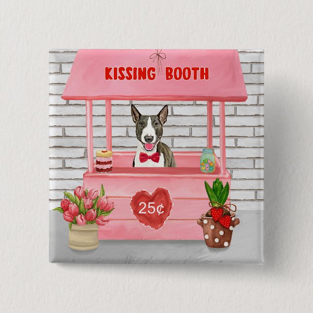 Bull Terrier Dog Valentine's Day Kissing Booth Button (Front)