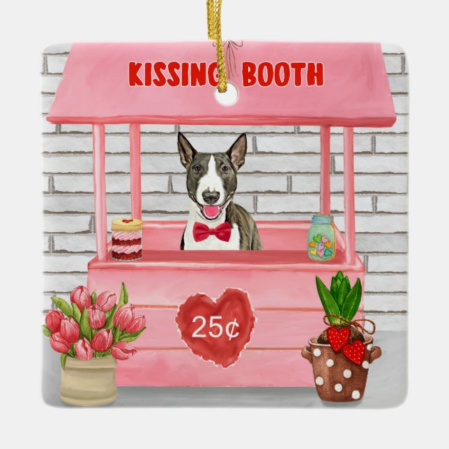 Bull Terrier Dog Valentine's Day Kissing Booth Ceramic Ornament (Front)