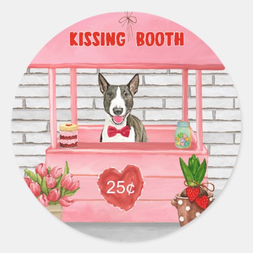 Bull Terrier Dog Valentines Day Kissing Booth Classic Round Sticker