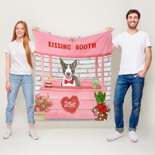 Bull Terrier Dog Valentine's Day Kissing Booth Fleece Blanket