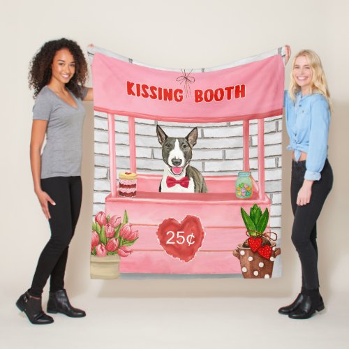 Bull Terrier Dog Valentines Day Kissing Booth Fleece Blanket