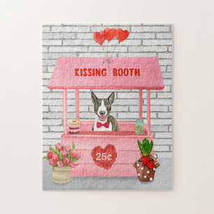 Bull Terrier Dog Valentine's Day Kissing Booth Jigsaw Puzzle