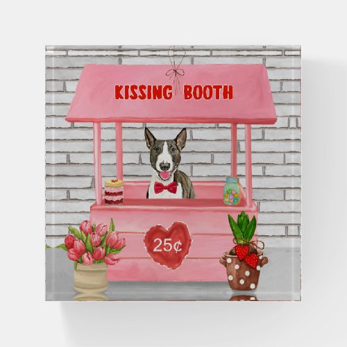 Bull Terrier Dog Valentines Day Kissing Booth Paperweight