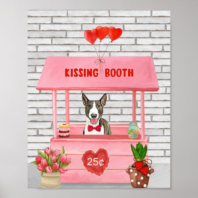 Bull Terrier Dog Valentine's Day Kissing Booth Poster (Front)