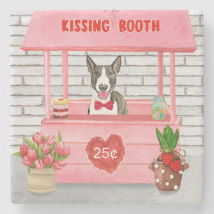 Bull Terrier Dog Valentine's Day Kissing Booth Stone Coaster