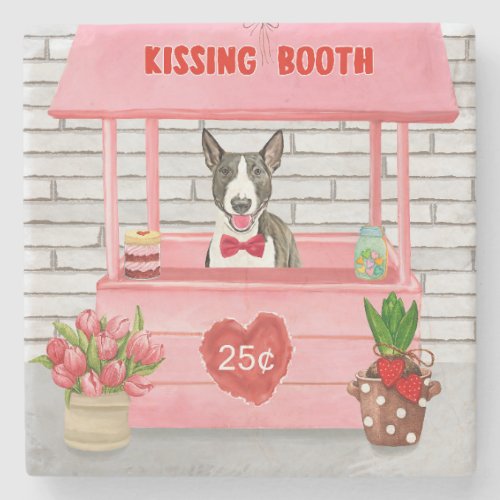 Bull Terrier Dog Valentines Day Kissing Booth Stone Coaster