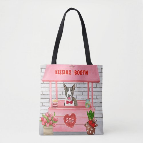 Bull Terrier Dog Valentines Day Kissing Booth Tote Bag