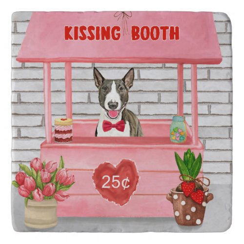 Bull Terrier Dog Valentines Day Kissing Booth Trivet