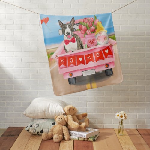 Bull Terrier Dog Valentines Day Truck Hearts  Baby Blanket