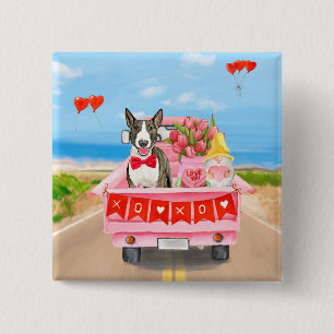 Bull Terrier Dog Valentine's Day Truck Hearts Button