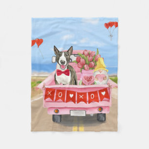 Bull Terrier Dog Valentine's Day Truck Hearts Fleece Blanket