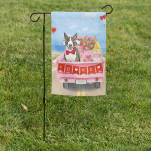 Bull Terrier Dog Valentine's Day Truck Hearts Garden Flag