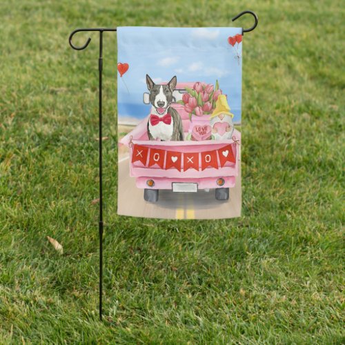 Bull Terrier Dog Valentines Day Truck Hearts Garden Flag