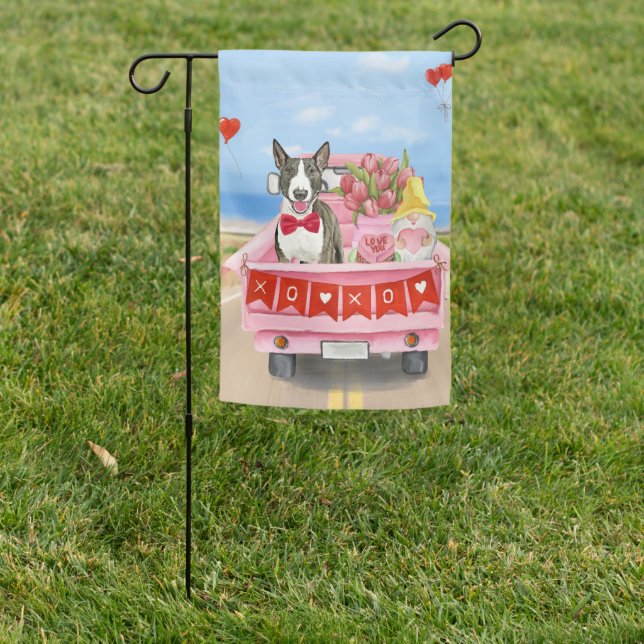 Bull Terrier Dog Valentine's Day Truck Hearts Garden Flag (In SItu)