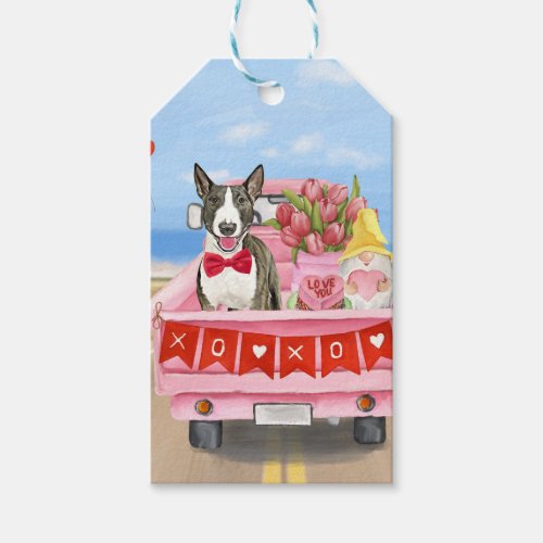 Bull Terrier Dog Valentines Day Truck Hearts Gift Tags