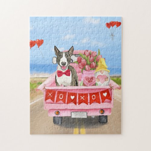 Bull Terrier Dog Valentines Day Truck Hearts Jigsaw Puzzle