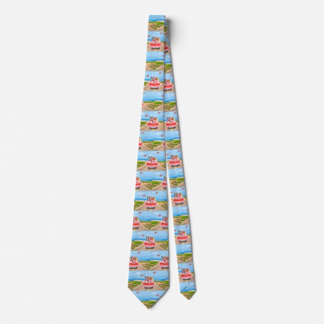 Bull Terrier Dog Valentine's Day Truck Hearts Neck Tie (Front)