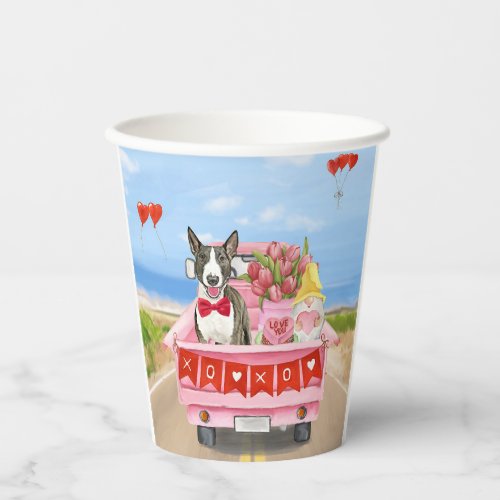 Bull Terrier Dog Valentines Day Truck Hearts Paper Cups